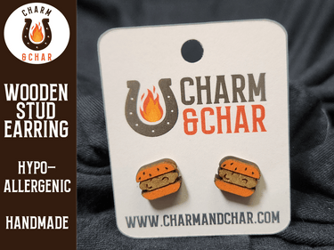 Chicken Sandwich Wood Stud Earrings - Fast Food Fashion Earring - Stud Earring - Charm and Char
